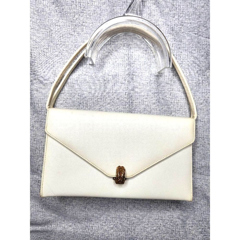 Coblentz Handbag Purse White Ornate Gold Clasp Double Handle 60/70's Vintage!